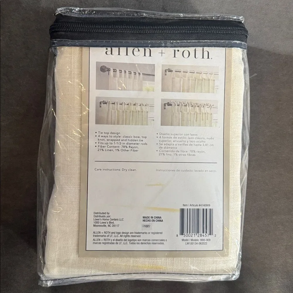 Allen + Roth Harlow Ivory Light Filtering Tie Top ONE Curtain Panel 50x95” NEW